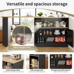 360° Rotating Bar Cabinet Table, Sliding Glass Doors, Open Shelves, Space-Saving Drinks Station for Dining Room, 90x120x100 cm, Black - Aosom UK - thumbnail 4