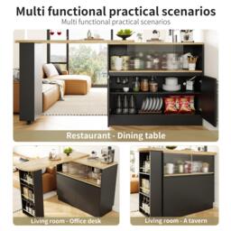 360° Rotating Bar Cabinet Table, Sliding Glass Doors, Open Shelves, Space-Saving Drinks Station for Dining Room, 90x120x100 cm, Black - Aosom UK - thumbnail 5