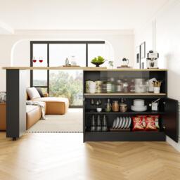 360° Rotating Bar Cabinet Table, Sliding Glass Doors, Open Shelves, Space-Saving Drinks Station for Dining Room, 90x120x100 cm, Black - Aosom UK - thumbnail 8
