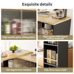 360° Rotating Bar Cabinet Table, Sliding Glass Doors, Open Shelves, Space-Saving Drinks Station for Dining Room, 90x120x100 cm, Black - Aosom UK - thumbnail 6