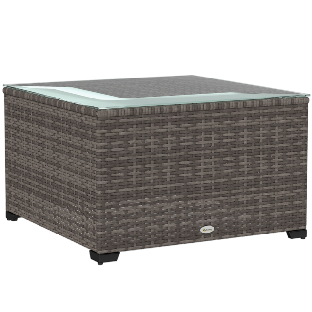 Outsunny 62 x 62cm Glass-Top Rattan Side Table - Black - image 1