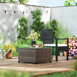 Outsunny 62 x 62cm Glass-Top Rattan Side Table - Black - thumbnail 8
