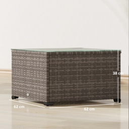 Outsunny 62 x 62cm Glass-Top Rattan Side Table - Black - thumbnail 3