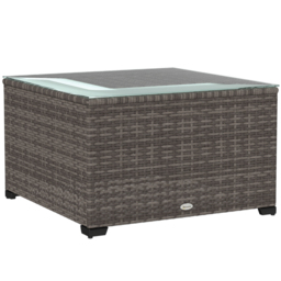 Outsunny 62 x 62cm Glass-Top Rattan Side Table - Black - thumbnail 1