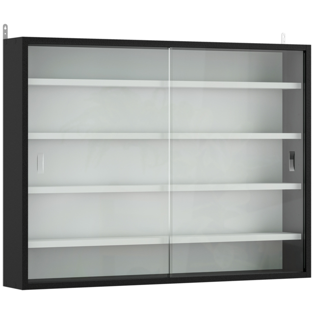 HOMCOM 5-Tier Wall Display Cabinet, Wall Mounted Display Case w/ 4 Adjustable Shelves, Glass Doors, 60x80cm, Black and White - image 1