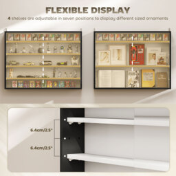 HOMCOM 5-Tier Wall Display Cabinet,  Wall Mounted Display Case w/ 4 Adjustable Shelves, Glass Doors, 60x80cm, Black and White - thumbnail 4