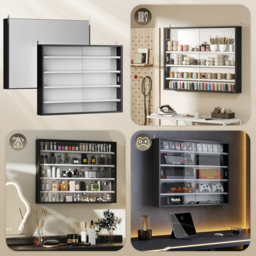 HOMCOM 5-Tier Wall Display Cabinet,  Wall Mounted Display Case w/ 4 Adjustable Shelves, Glass Doors, 60x80cm, Black and White - thumbnail 7