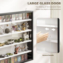 HOMCOM 5-Tier Wall Display Cabinet,  Wall Mounted Display Case w/ 4 Adjustable Shelves, Glass Doors, 60x80cm, Black and White - thumbnail 5