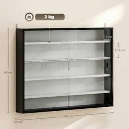 HOMCOM 5-Tier Wall Display Cabinet,  Wall Mounted Display Case w/ 4 Adjustable Shelves, Glass Doors, 60x80cm, Black and White - thumbnail 3