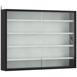 HOMCOM 5-Tier Wall Display Cabinet,  Wall Mounted Display Case w/ 4 Adjustable Shelves, Glass Doors, 60x80cm, Black and White - thumbnail 1