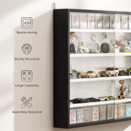 HOMCOM 5-Tier Wall Display Cabinet,  Wall Mounted Display Case w/ 4 Adjustable Shelves, Glass Doors, 60x80cm, Black and White - thumbnail 6