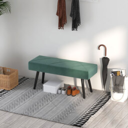 HOMCOM Bedroom Bench Shoe Bench with Soft Cushion, Velvet Upholstery, Steel Legs, for Entryway & Window Seat Storage, Green - Aosom UK - thumbnail 8