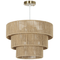 HOMCOM Hemp Rope Pendant Light, 3-Layer Boho Ceiling Light Shade, E14 Vintage Lampshade for Living Room, Bedroom, Kitchen, Hallway, Light Brown