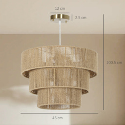 HOMCOM Hemp Rope Pendant Light, 3-Layer Boho Ceiling Light Shade, E14 Vintage Lampshade for Living Room, Bedroom, Kitchen, Hallway, Light Brown - thumbnail 3