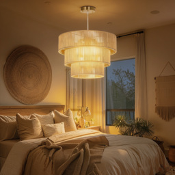 HOMCOM Hemp Rope Pendant Light, 3-Layer Boho Ceiling Light Shade, E14 Vintage Lampshade for Living Room, Bedroom, Kitchen, Hallway, Light Brown - thumbnail 7