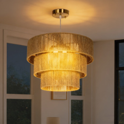 HOMCOM Hemp Rope Pendant Light, 3-Layer Boho Ceiling Light Shade, E14 Vintage Lampshade for Living Room, Bedroom, Kitchen, Hallway, Light Brown - thumbnail 9
