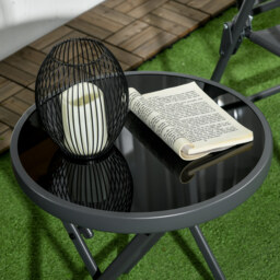 Outsunny Round Folding Patio Table: Imitation Marble Top, Outdoor Coffee Companion - Aosom UK - thumbnail 8