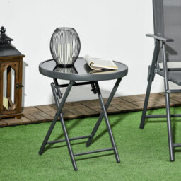 Outsunny Round Folding Patio Table: Imitation Marble Top, Outdoor Coffee Companion - Aosom UK - thumbnail 2