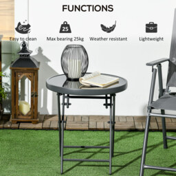Outsunny Round Folding Patio Table: Imitation Marble Top, Outdoor Coffee Companion - Aosom UK - thumbnail 5