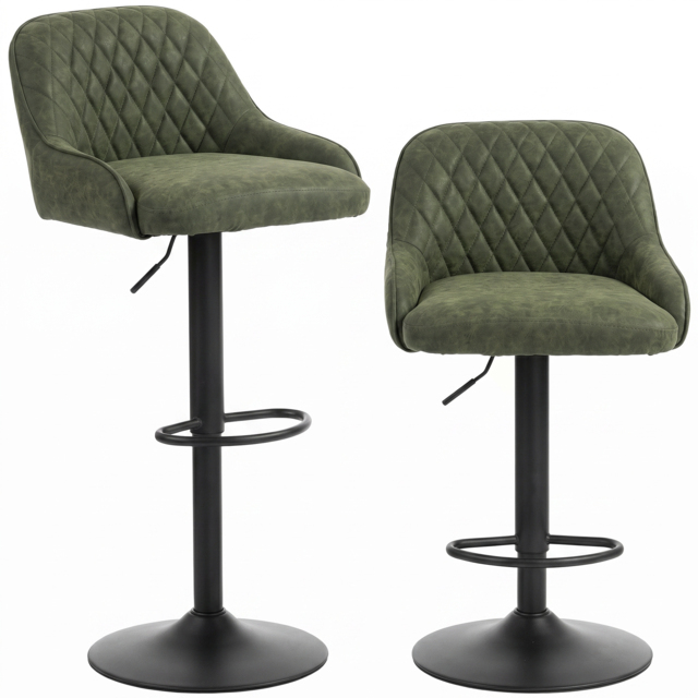 HOMCOM Bar Stools Adjustable Swivel Kitchen Chairs with Backrest Set of 2 for Kitchen Island Dark Green - image 1