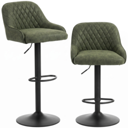 HOMCOM Bar Stools Adjustable Swivel Kitchen Chairs with Backrest Set of 2 for Kitchen Island Dark Green
