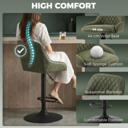 HOMCOM Bar Stools Adjustable Swivel Kitchen Chairs with Backrest Set of 2 for Kitchen Island Dark Green - thumbnail 4