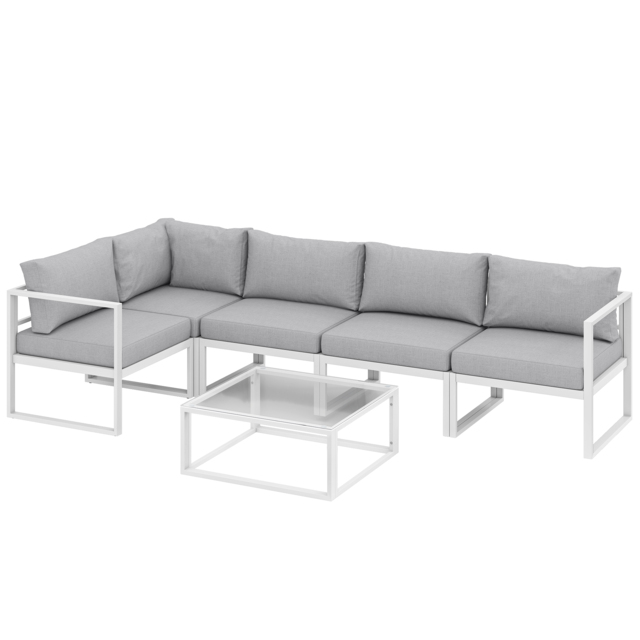 Outsunny 6 Seater Aluminium Garden Furniture Set, Garden Sofa Set with Thick Cushions for Patio and Balcony, Outdoor, Light Grey - image 1