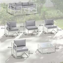 Outsunny 6 Seater Aluminium Garden Furniture Set, Garden Sofa Set with Thick Cushions for Patio and Balcony, Outdoor, Light Grey - thumbnail 3
