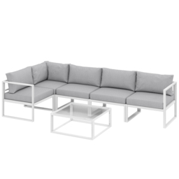 Outsunny 6 Seater Aluminium Garden Furniture Set, Garden Sofa Set with Thick Cushions for Patio and Balcony, Outdoor, Light Grey - thumbnail 1