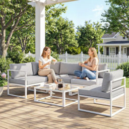 Outsunny 6 Seater Aluminium Garden Furniture Set, Garden Sofa Set with Thick Cushions for Patio and Balcony, Outdoor, Light Grey - thumbnail 9