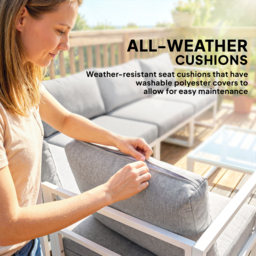 Outsunny 6 Seater Aluminium Garden Furniture Set, Garden Sofa Set with Thick Cushions for Patio and Balcony, Outdoor, Light Grey - thumbnail 5