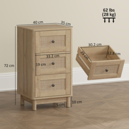 HOMCOM 40 cm Drawer Chest of Drawers with 3 Drawer - Oak - thumbnail 3