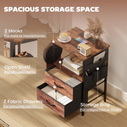 HOMCOM Bedside Table with Charging Station - Rustic Brown - thumbnail 6
