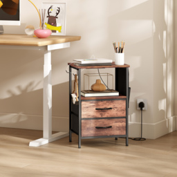 HOMCOM Bedside Table with Charging Station - Rustic Brown - thumbnail 9