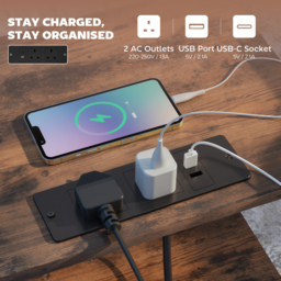 HOMCOM Bedside Table with Charging Station - Rustic Brown - thumbnail 5