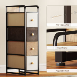 HOMCOM 4-Drawer Storage Organiser Unit, Chest of Drawers with Steel Frame for Bedroom, Living Room, Mixed-Brown - thumbnail 7