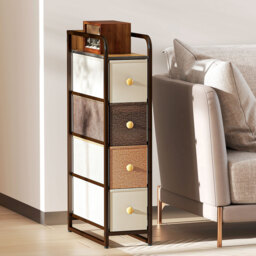 HOMCOM 4-Drawer Storage Organiser Unit, Chest of Drawers with Steel Frame for Bedroom, Living Room, Mixed-Brown - thumbnail 8