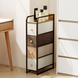 HOMCOM 4-Drawer Storage Organiser Unit, Chest of Drawers with Steel Frame for Bedroom, Living Room, Mixed-Brown - thumbnail 2