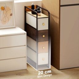 HOMCOM 4-Drawer Storage Organiser Unit, Chest of Drawers with Steel Frame for Bedroom, Living Room, Mixed-Brown - thumbnail 4