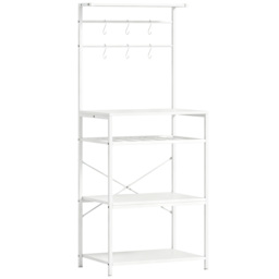 HOMCOM Freestanding Shelving Unit, Industrial Storage Shelf with 6 Hooks and Wine Rack for Living Room, Home Office, White - thumbnail 1