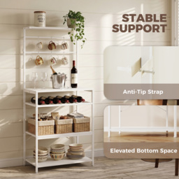 HOMCOM Freestanding Shelving Unit, Industrial Storage Shelf with 6 Hooks and Wine Rack for Living Room, Home Office, White - thumbnail 6
