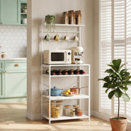 HOMCOM Freestanding Shelving Unit, Industrial Storage Shelf with 6 Hooks and Wine Rack for Living Room, Home Office, White - thumbnail 2
