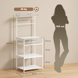 HOMCOM Freestanding Shelving Unit, Industrial Storage Shelf with 6 Hooks and Wine Rack for Living Room, Home Office, White - thumbnail 3