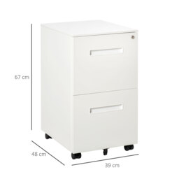 Vinsetto Mobile File Cabinet Vertical Home Office Organizer Filing Furniture with Adjustable Partition for A4 Letter Size, Lockable White - Aosom UK - thumbnail 3