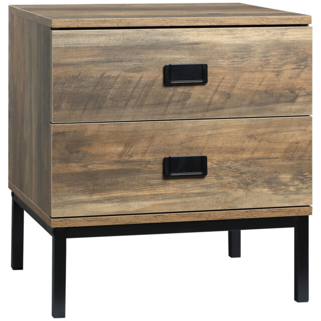 HOMCOM Retro Bedside Table with 2 Drawers, Metal Frame End Side Table for Bedroom, Living Room, Coffee - Aosom UK - image 1