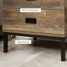 HOMCOM Retro Bedside Table with 2 Drawers, Metal Frame End Side Table for Bedroom, Living Room, Coffee - Aosom UK - thumbnail 6