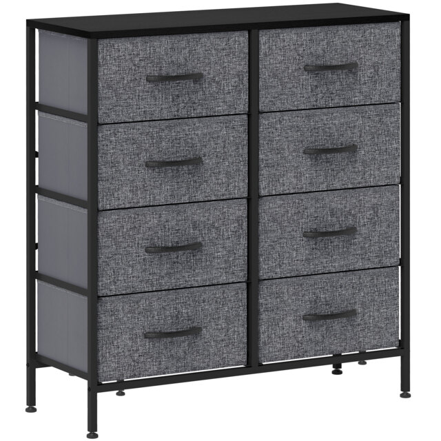 HOMCOM Fabric Chest of Drawers, Industrial Storage Bedroom Dresser with 8 Fabric Drawers, Steel Frame and Wooden Top for Nursery, Living Room, Hallway, Black - image 1