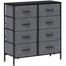 HOMCOM Fabric Chest of Drawers, Industrial Storage Bedroom Dresser with 8 Fabric Drawers, Steel Frame and Wooden Top for Nursery, Living Room, Hallway, Black