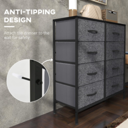 HOMCOM Fabric Chest of Drawers, Industrial Storage Bedroom Dresser with 8 Fabric Drawers, Steel Frame and Wooden Top for Nursery, Living Room, Hallway, Black - thumbnail 5