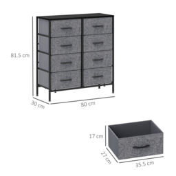 HOMCOM Fabric Chest of Drawers, Industrial Storage Bedroom Dresser with 8 Fabric Drawers, Steel Frame and Wooden Top for Nursery, Living Room, Hallway, Black - thumbnail 3